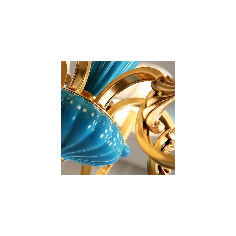 Lampadario in ottone con decorazioni in ceramica KP