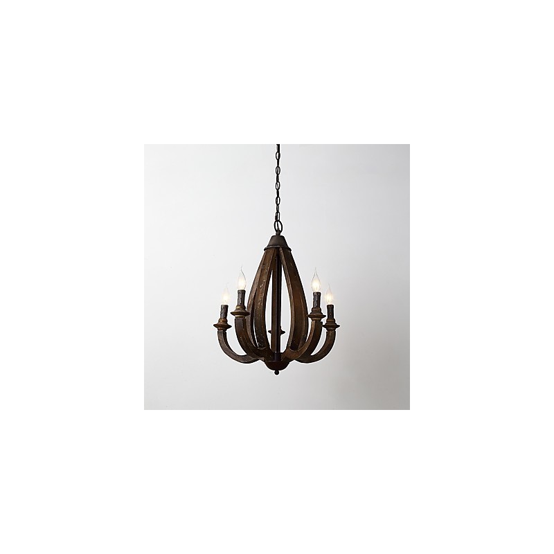Lampadario mini in legno di bambù stile vintage dipinto con decorazioni in metallo