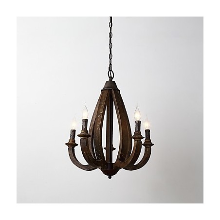 Lampadario mini in legno di bambù stile vintage dipinto con decorazioni in metallo