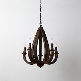 Lampadario mini in legno di bambù stile vintage dipinto con decorazioni in metallo