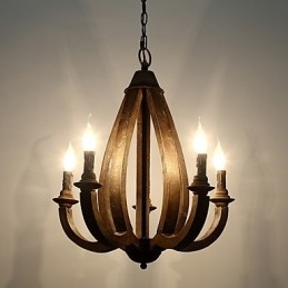 Lampadario mini in legno di bambù stile vintage dipinto con decorazioni in metallo