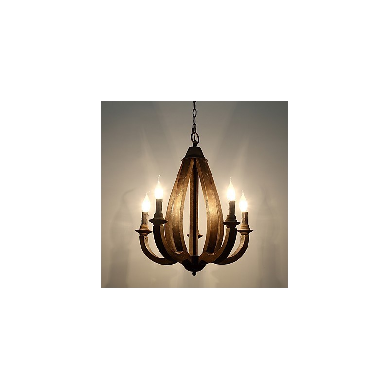 Lampadario mini in legno di bambù stile vintage dipinto con decorazioni in metallo