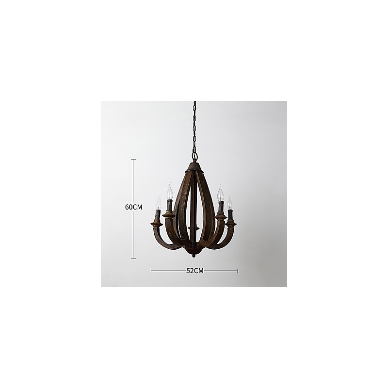 Lampadario mini in legno di bambù stile vintage dipinto con decorazioni in metallo