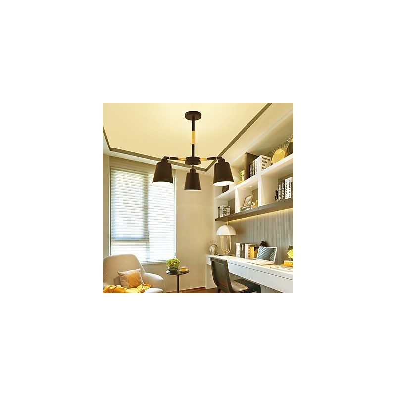 Lampadario a sospensione mini in legno e bambù dipinto stile classico, 3 luci E26/E27