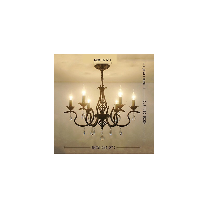 Lampadario classico europeo in cristallo stile candela a 6 luci