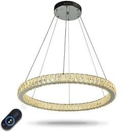 Lampada a sospensione ad anello LED dimmerabile 27 W con telecomando, cristallo, 60 cm