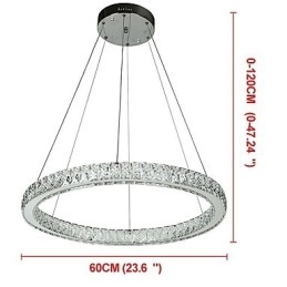 Lampada a sospensione ad anello LED dimmerabile 27 W con telecomando, cristallo, 60 cm