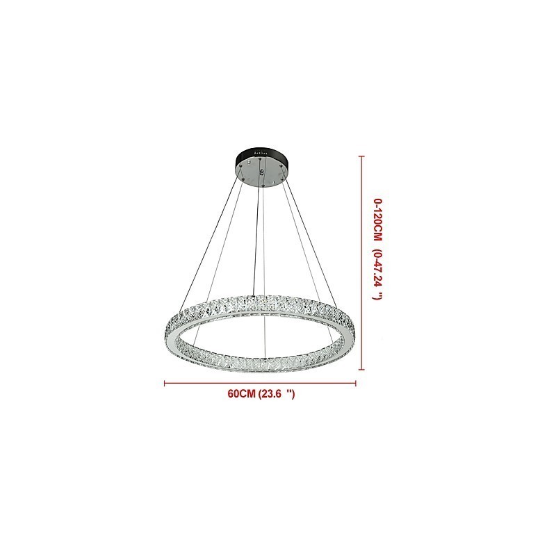 Lampada a sospensione ad anello LED dimmerabile 27 W con telecomando, cristallo, 60 cm