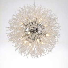 Lampadario a globo in metallo cromato e cristallo effetto dente di leone