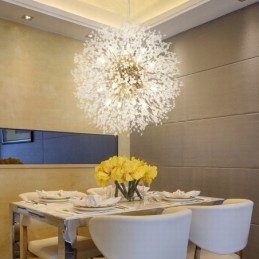 Lampadario a globo in metallo cromato e cristallo effetto dente di leone