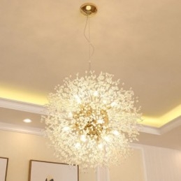 Lampadario a globo in metallo cromato e cristallo effetto dente di leone