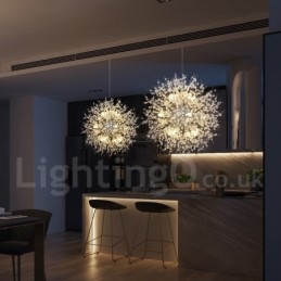 Lampadario a globo in metallo cromato e cristallo effetto dente di leone