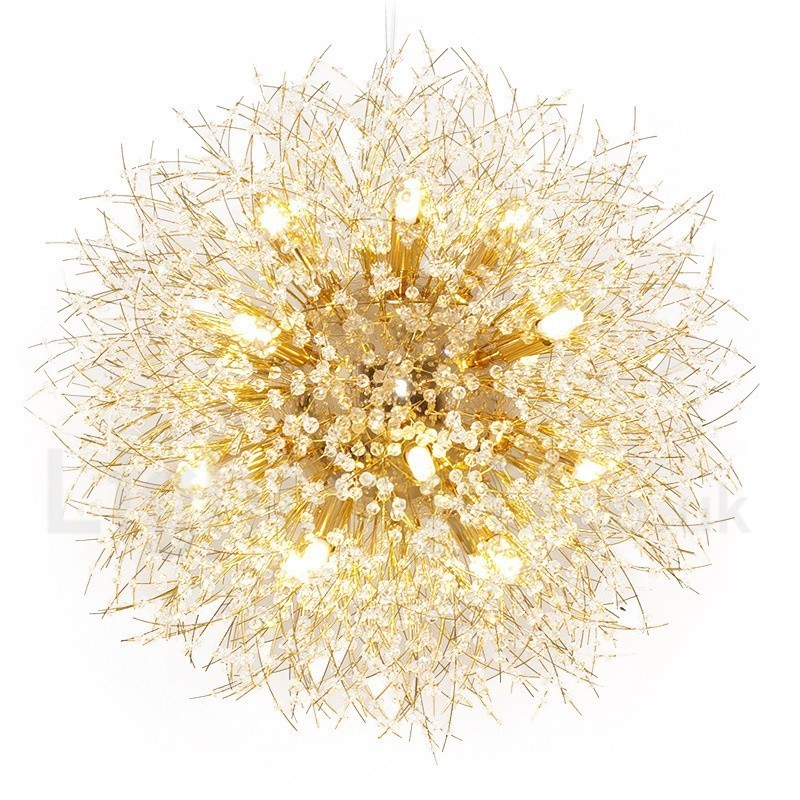 Lampadario a globo in metallo cromato e cristallo effetto dente di leone