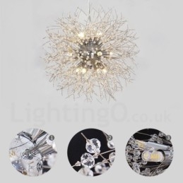 Lampadario a globo in metallo cromato e cristallo effetto dente di leone