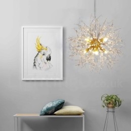 Lampadario a globo in metallo cromato e cristallo effetto dente di leone
