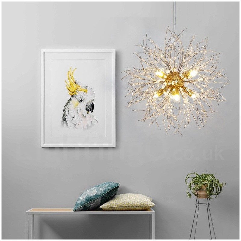 Lampadario a globo in metallo cromato e cristallo effetto dente di leone