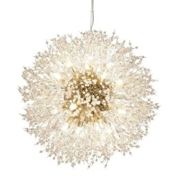 Lampadario a globo in metallo cromato e cristallo effetto dente di leone