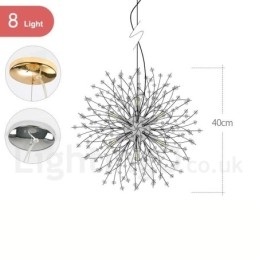 Lampadario a globo in metallo cromato e cristallo effetto dente di leone