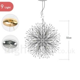 Lampadario a globo in metallo cromato e cristallo effetto dente di leone