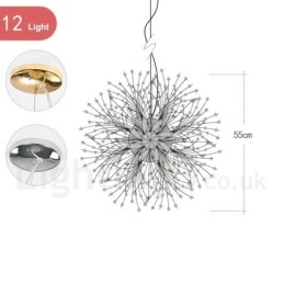 Lampadario a globo in metallo cromato e cristallo effetto dente di leone