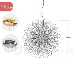 Lampadario a globo in metallo cromato e cristallo effetto dente di leone