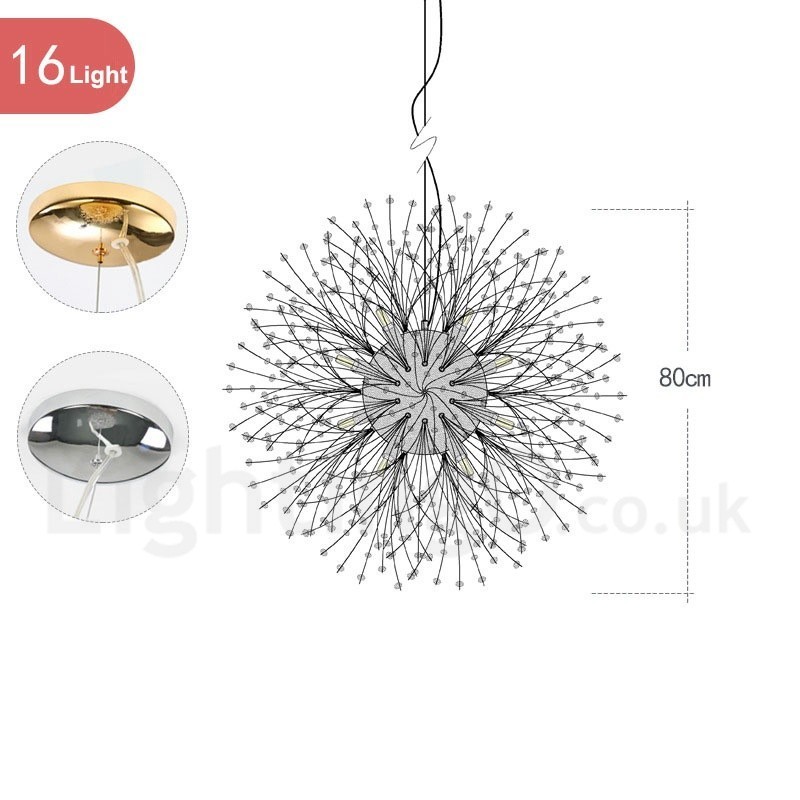 Lampadario a globo in metallo cromato e cristallo effetto dente di leone