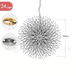 Lampadario a globo in metallo cromato e cristallo effetto dente di leone