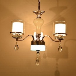 Lampadario moderno contemporaneo in metallo e cristallo, finitura galvanostegiata, 3 lampadine E12/E14