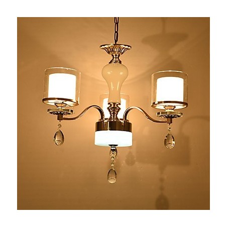 Lampadario moderno contemporaneo in metallo e cristallo, finitura galvanostegiata, 3 lampadine E12/E14