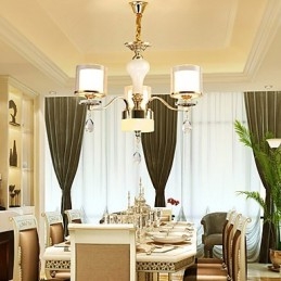 Lampadario moderno contemporaneo in metallo e cristallo, finitura galvanostegiata, 3 lampadine E12/E14
