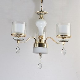 Lampadario moderno contemporaneo in metallo e cristallo, finitura galvanostegiata, 3 lampadine E12/E14