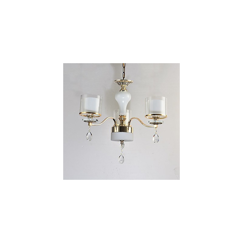 Lampadario moderno contemporaneo in metallo e cristallo, finitura galvanostegiata, 3 lampadine E12/E14