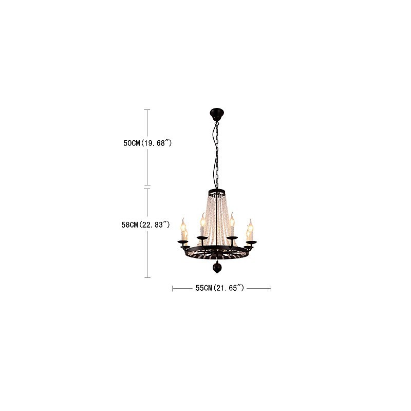 Lampadario moderno a 8 luci in metallo e cristallo, catena regolabile, E12/E14