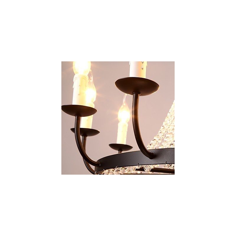 Lampadario moderno a 8 luci in metallo e cristallo, catena regolabile, E12/E14