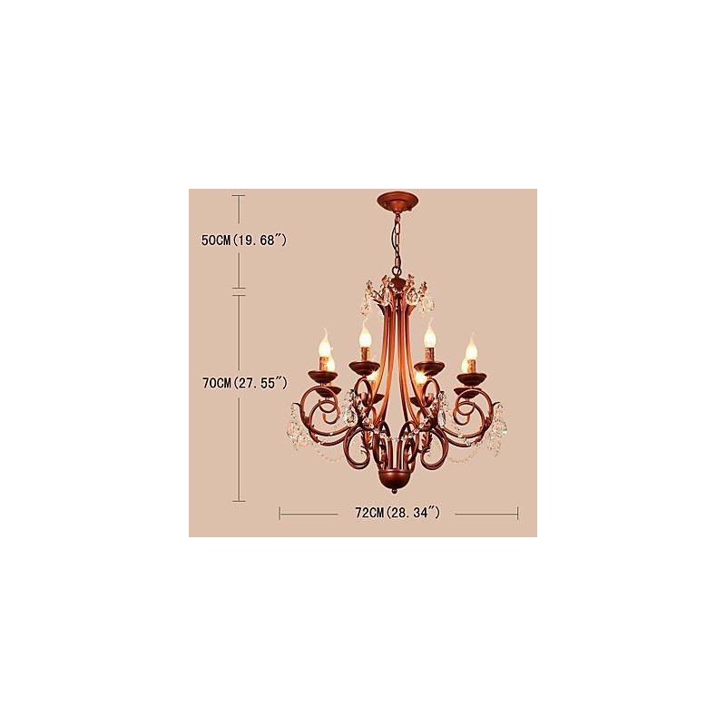 Lampadario moderno a 8 luci in cristallo e metallo, finitura dipinta, stile rustico/vintage/country