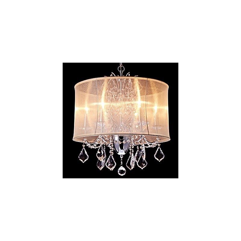 Lampadario in metallo cromo con cristalli, 6 luci E12/E14, catena regolabile, 56x50x60 cm