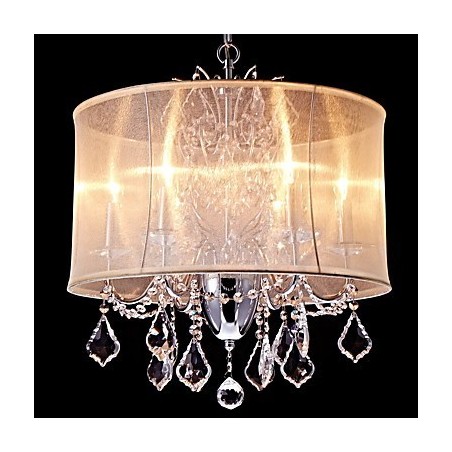 Lampadario in metallo cromo con cristalli, 6 luci E12/E14, catena regolabile, 56x50x60 cm
