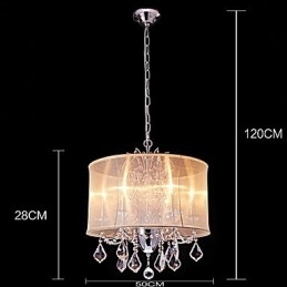 Lampadario in metallo cromo con cristalli, 6 luci E12/E14, catena regolabile, 56x50x60 cm