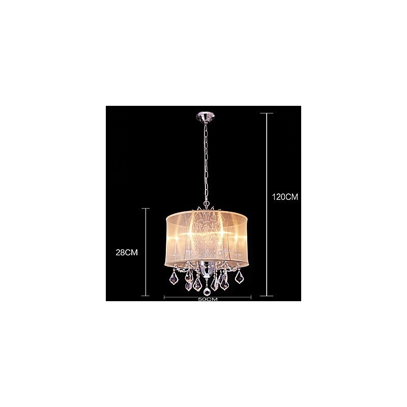 Lampadario in metallo cromo con cristalli, 6 luci E12/E14, catena regolabile, 56x50x60 cm