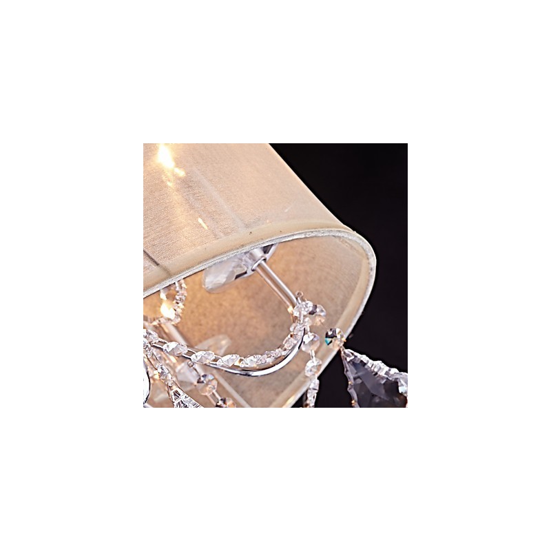 Lampadario in metallo cromo con cristalli, 6 luci E12/E14, catena regolabile, 56x50x60 cm