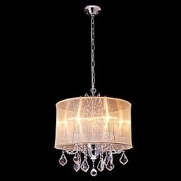 Lampadario in metallo cromo con cristalli, 6 luci E12/E14, catena regolabile, 56x50x60 cm