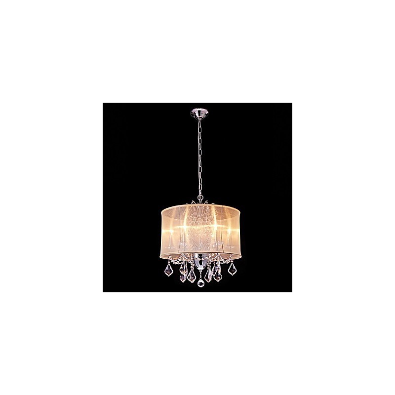 Lampadario in metallo cromo con cristalli, 6 luci E12/E14, catena regolabile, 56x50x60 cm