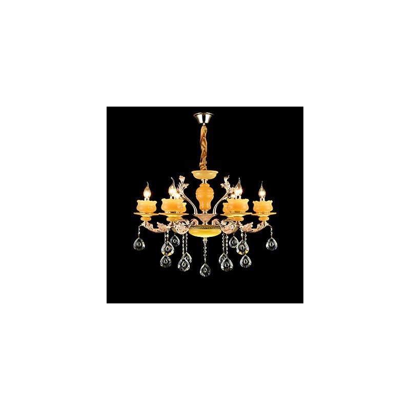 Lampadario classico tradizionale in lega di zinco con cristalli, 6 luci, mini stile