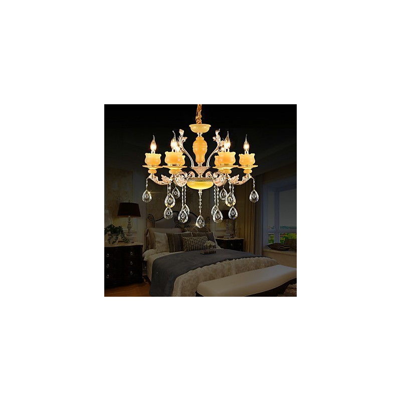 Lampadario classico tradizionale in lega di zinco con cristalli, 6 luci, mini stile