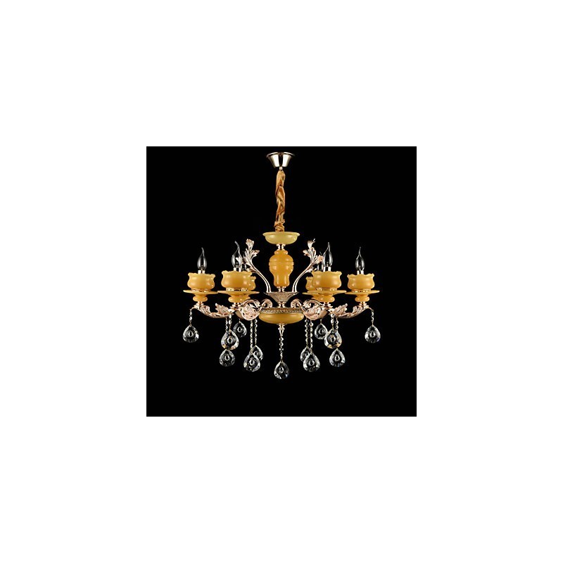 Lampadario classico tradizionale in lega di zinco con cristalli, 6 luci, mini stile