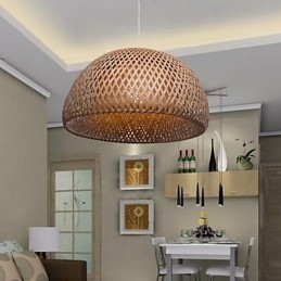Lampadario vintage in bambù e legno giallo con lampadina LED