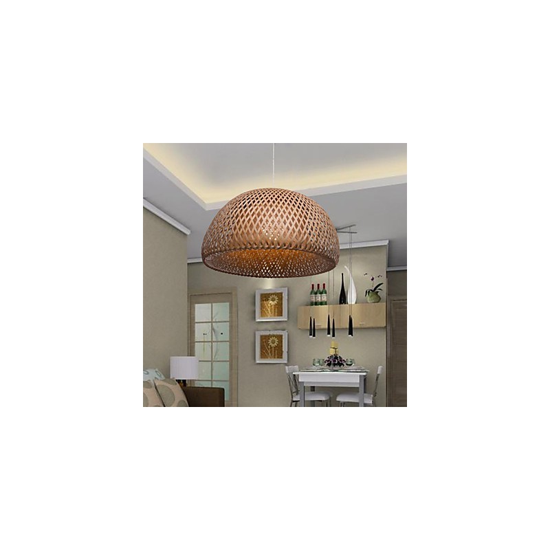 Lampadario vintage in bambù e legno giallo con lampadina LED