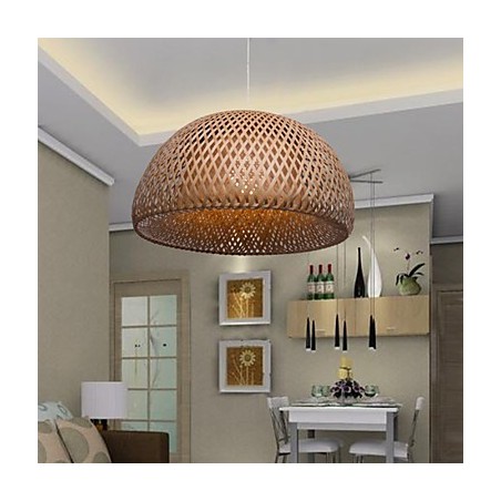 Lampadario vintage in bambù e legno giallo con lampadina LED
