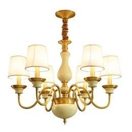 Lampadario in ottone con decorazioni in giada