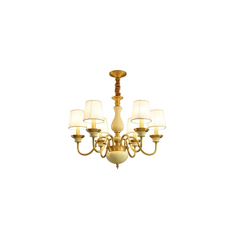 Lampadario in ottone con decorazioni in giada
